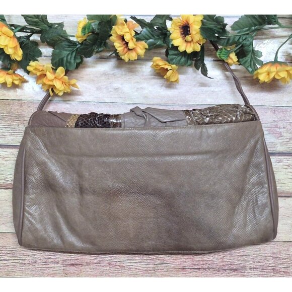 Vintage 80s Eleganza by JJ Purse Envelope Handbag Genuine Leather Brown Snakeski - Picture 4 of 10